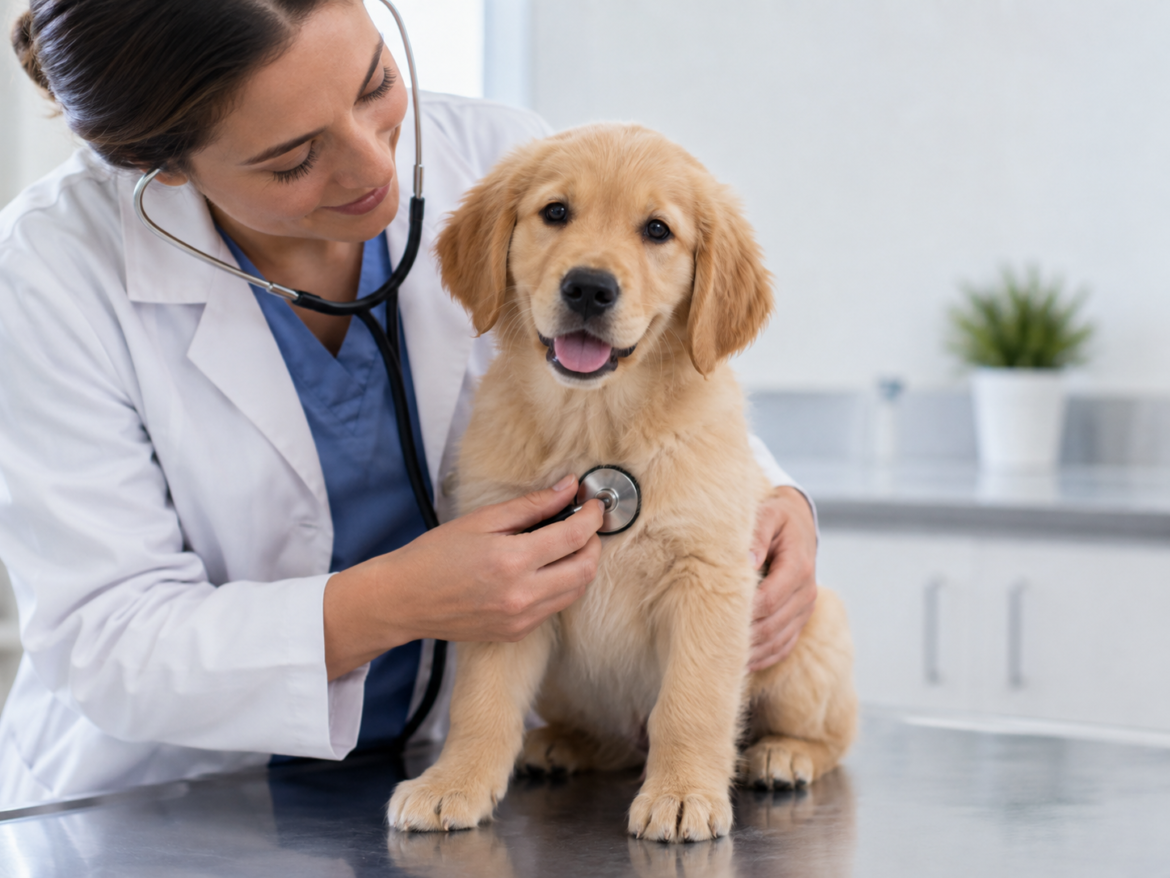 štene na pregledu kod veterinara
